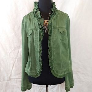 Beautiful Green Jacket w/Ruffle/Ruched Trim